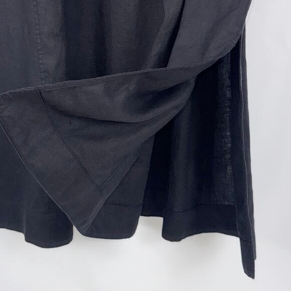 Everlane Women's The Linen A-Line Midi Dress Size 10 Black Puff Sleeve - Picture 6 of 16